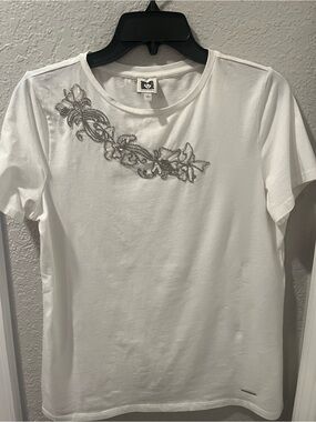 Anne Klein White Tee with Silver Embellishment